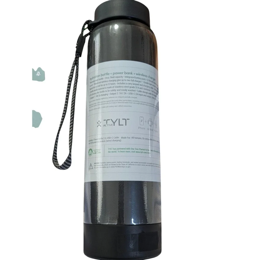 N8.‎ TYLT Bottle 2.0 Hydration Bottle with Power Bank and Wireless Charger-Black